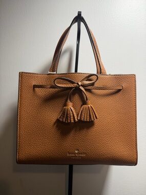 kate spade Tan Pebbled Leather Tote with Tassel Bow